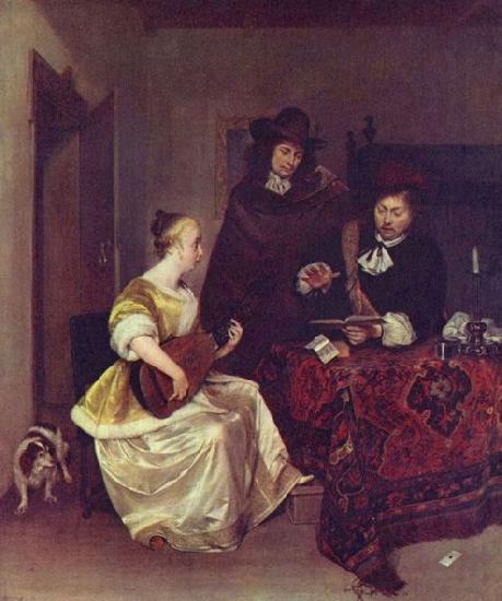 Gerard ter Borch the Younger A Woman playing a Theorbo to Two Men